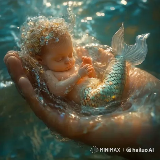 Enchanted Mermaid Baby Cradled in Gentle Hand – AI Generated Video | Hailuo AI