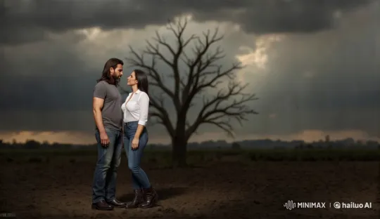 Gentle breeze caresses couple during slow zoom-in. – AI Generated Video | Hailuo AI