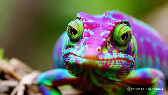 Chameleon's Colorful Transformation Captured in Cinematic Close-Up – AI Generated Video | Hailuo AI