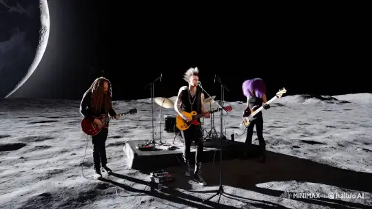 Lunar Band Performance: A Surreal Cinematic Scene – AI Generated Video | Hailuo AI