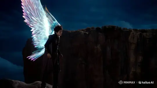 Young Man Leaps into the Night Sky with Majestic Wings – AI Generated Video | Hailuo AI
