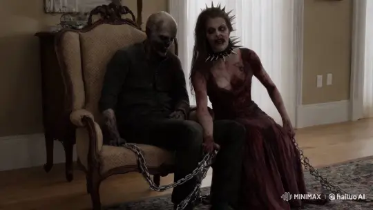 Zombie Female in Dress Chained to Male Zombie's Chair – AI Generated Video | Hailuo AI