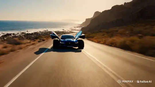 Sleek Jaguar Car Showcases Speed on Coastal Road – AI Generated Video | Hailuo AI