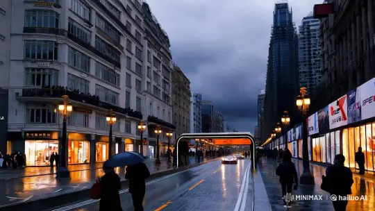 Vibrant City Avenue with Elegant Shops and Racing Event – AI Generated Video | Hailuo AI
