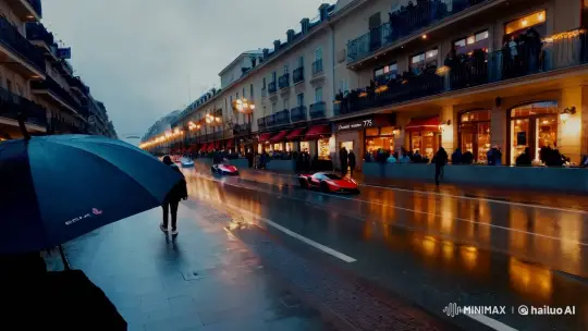 Cell phone perspective of a night street scene with racing cars. – AI Generated Video | Hailuo AI