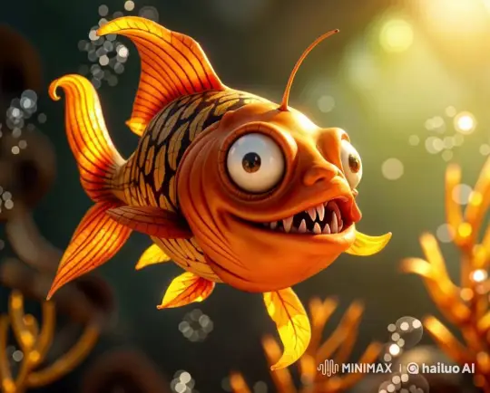 Animated Goldfish's Playful Swim in Colorful Underwater World – AI Generated Video | Hailuo AI