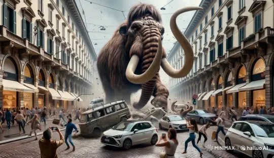 Giant Woolly Mammoth Terrorizes European City Street – AI Generated Video | Hailuo AI