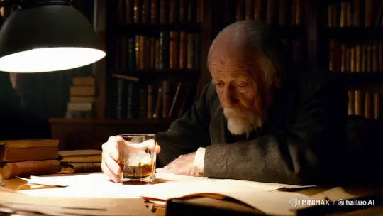Old Writer's Solitary Evening Reflection – AI Generated Video | Hailuo AI