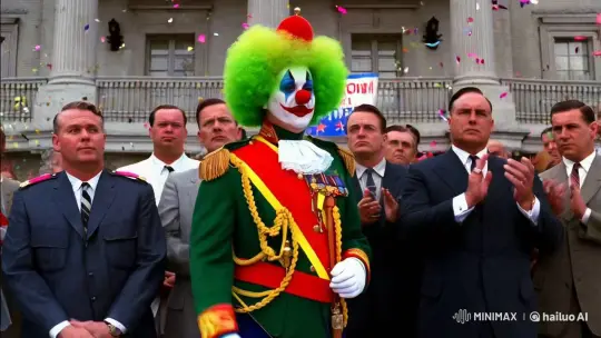 Clown Leader at Political Rally: A Colorful Contrast – AI Generated Video | Hailuo AI