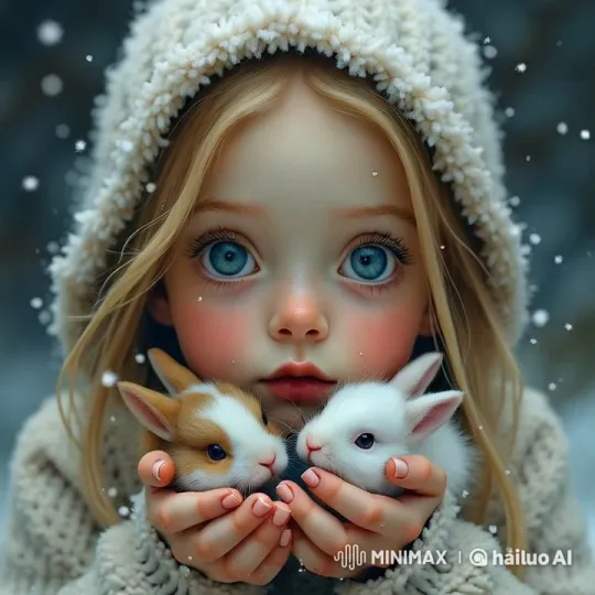 Child and Rabbits Play in Serene Winter Wonderland – AI Generated Video | Hailuo AI