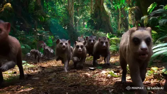 Animals in Fear Flee Through Lush Forest in Cinematic Clip – AI Generated Video | Hailuo AI