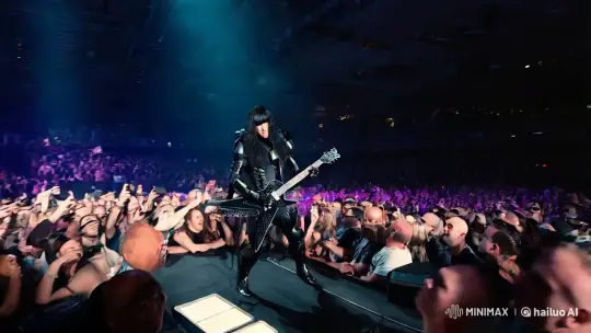 Cyber-Rock Guitarist Captivates Audience in Concert Hall – AI Generated Video | Hailuo AI