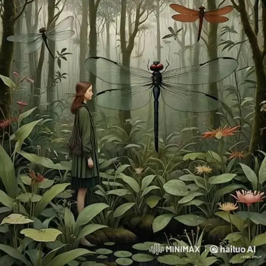 Mystical Forest: Girl and Giant Dragonfly's Enchantment – AI Generated Video | Hailuo AI