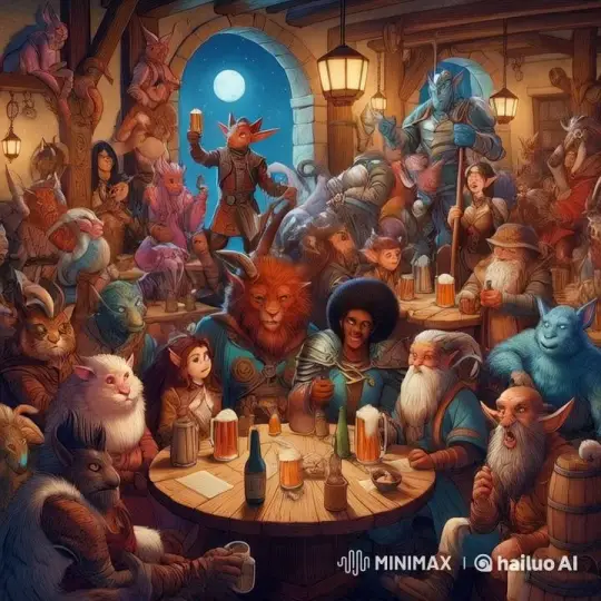 Fantasy Tavern Celebration with Cheerful Creatures – AI Generated Video | Hailuo AI