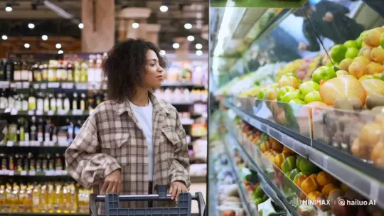 Woman in Supermarket: Reverse Dolly Shot – AI Generated Video | Hailuo AI