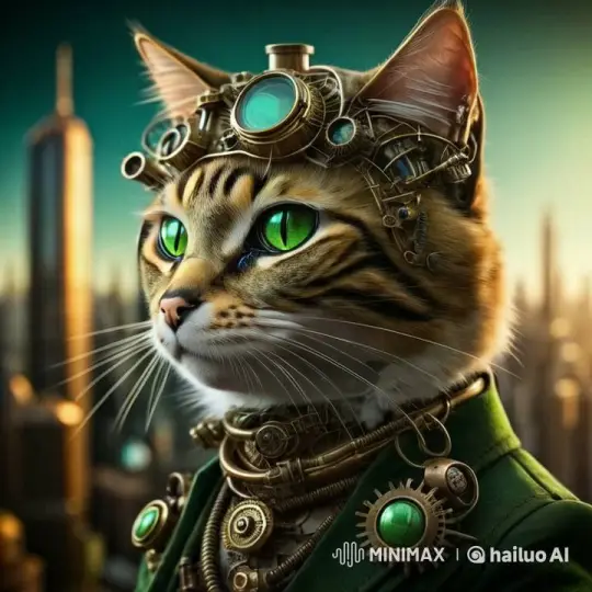 Steampunk Cat in Futuristic Cityscape – AI Generated Video | Hailuo AI