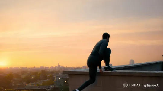Parkour Athlete Performs Daring Leap with Energy Blast – AI Generated Video | Hailuo AI