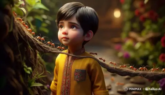 Curious Child in Enchanted Forest Observing Ants – AI Generated Video | Hailuo AI