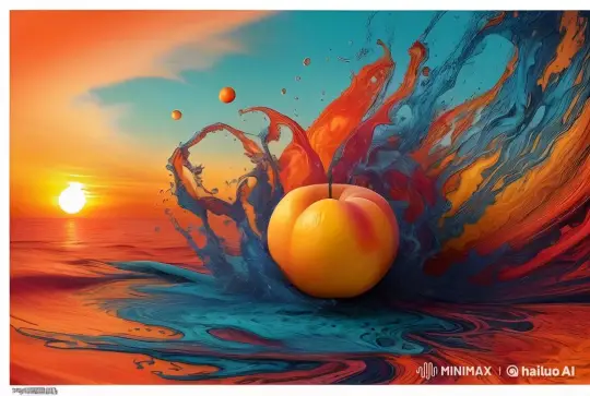 Vibrant Sunset Peach Splash in Colorful Sea – AI Generated Video | Hailuo AI