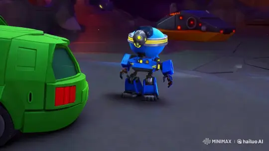 Blue Sci-Fi Robot Destroys Green Combat Bot, Escapes – AI Generated Video | Hailuo AI