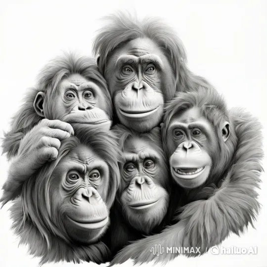 Realistic Orangutans Display Humorous Facial Expressions – AI Generated Video | Hailuo AI