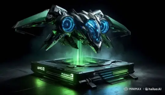 Futuristic Spacecraft Ascends in AMD-Themed Hovering Display – AI Generated Video | Hailuo AI