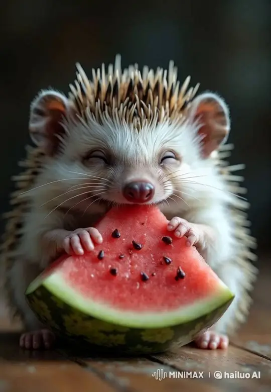 Cute Hedgehog Enjoying Watermelon Slice – AI Generated Video | Hailuo AI