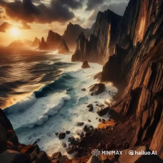 Sunset Over Dramatic Coastal Cliffs – AI Generated Video | Hailuo AI