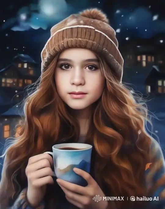 Cozy Night with a Smiling Girl and Snowy Background – AI Generated Video | Hailuo AI