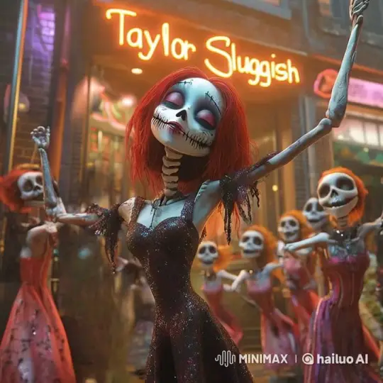 Eerie and Elegant Skeleton Dance in Neon Light – AI Generated Video | Hailuo AI