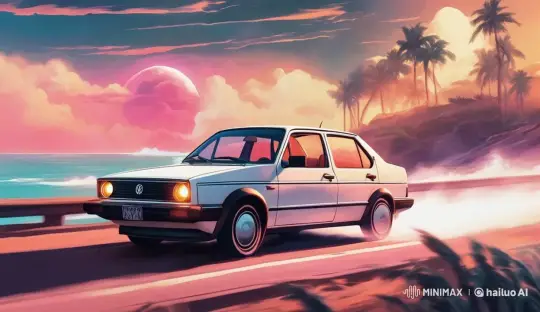 Vintage Car Drives Through Dreamy Sunset Coastline – AI Generated Video | Hailuo AI