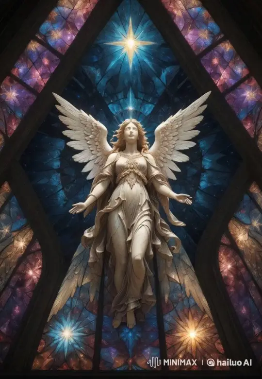 Angelic Statue with Stained-Glass Serenity – AI Generated Video | Hailuo AI