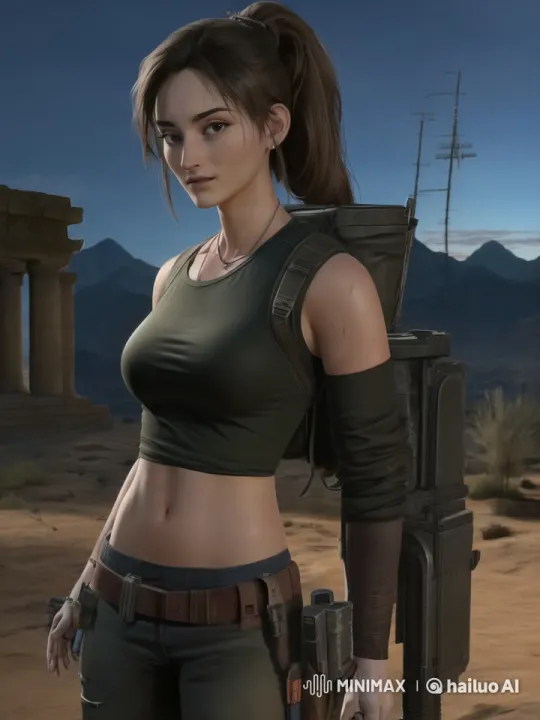 Tactical Woman in Desert Ruins at Dusk – AI Generated Video | Hailuo AI