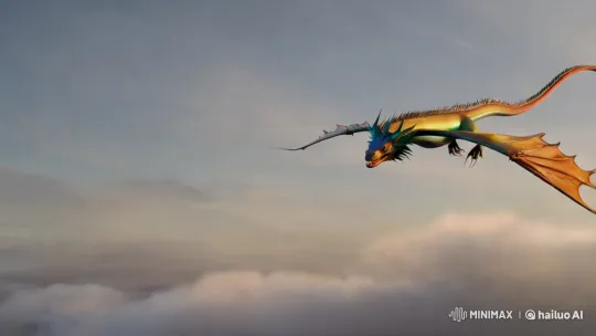 Iridescent Dragon Soaring Through Azure Sky – AI Generated Video | Hailuo AI