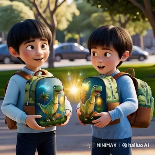 Boys Discover Magical Dinosaur Backpacks in Park – AI Generated Video | Hailuo AI
