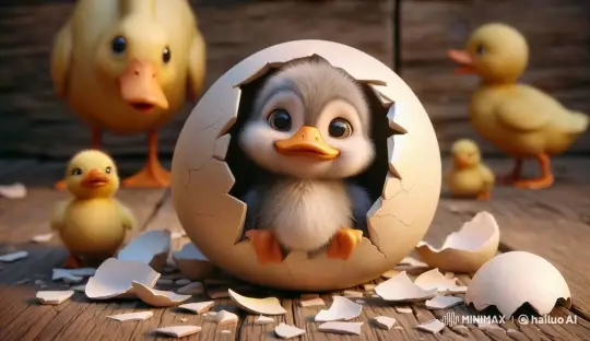 New Life: Curious Duckling Emerges from Egg – AI Generated Video | Hailuo AI