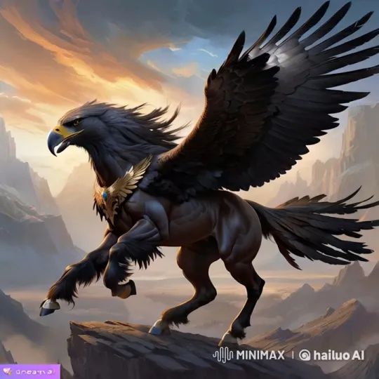 Majestic Griffon Stands on Rocky Cliff at Twilight – AI Generated Video | Hailuo AI
