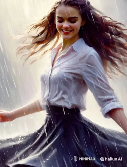 Joyful Dancer Spins in the Rain – AI Generated Video | Hailuo AI