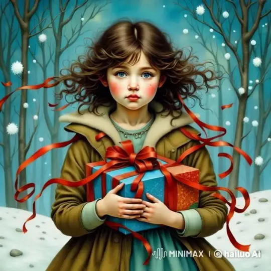 Girl Opens Magical Gift in Snowy Forest – AI Generated Video | Hailuo AI