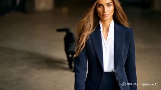 Professional Woman and Approaching Cat: Aesthetic Framing – AI Generated Video | Hailuo AI
