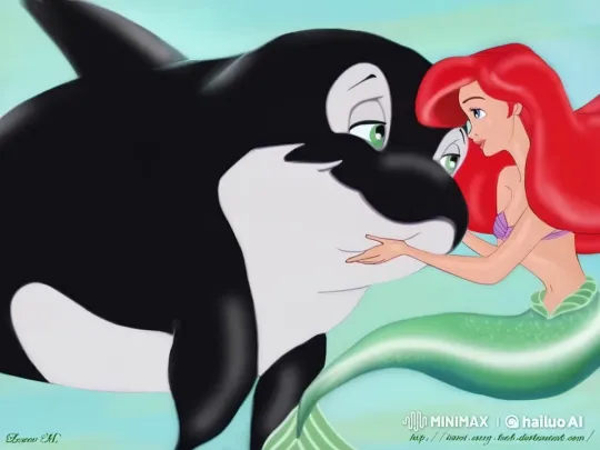 Red-haired Mermaid Cuddles Laughing Orca with Pastel Undersea Serenity – AI Generated Video | Hailuo AI
