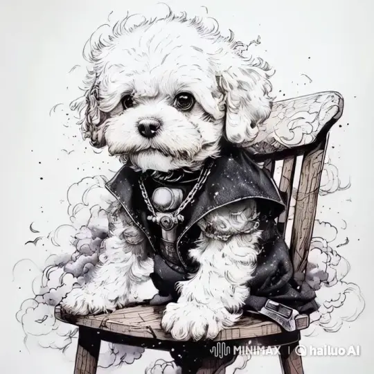 Mystical White Dog in Elaborate Outfit on Chair – AI Generated Video | Hailuo AI