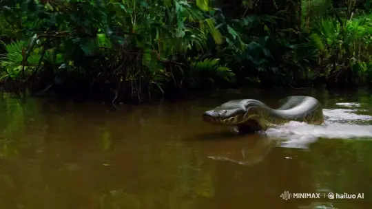 Anaconda Pursues Jet Ski in Amazon's Lush Landscape – AI Generated Video | Hailuo AI