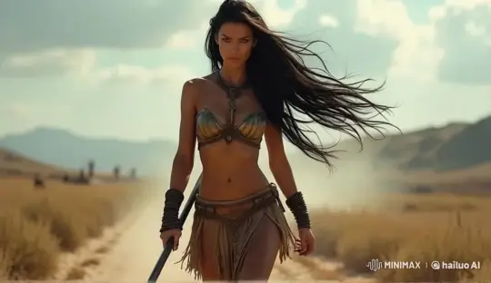 Warrior Woman Advances in Tribal Armor – AI Generated Video | Hailuo AI