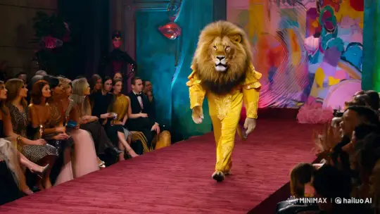 Regal Lion Struts in Majestic Catwalk Spectacle – AI Generated Video | Hailuo AI