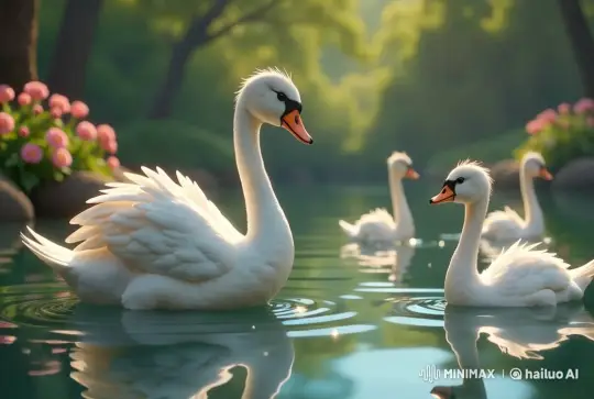 Duckling Examines Its Reflection on Tranquil Lake – AI Generated Video | Hailuo AI