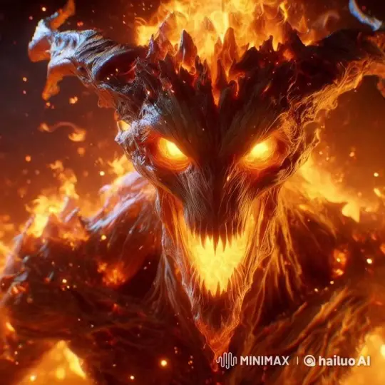 Demonic Creature in Fiery Inferno: Epic Cinematic Close-Up – AI Generated Video | Hailuo AI