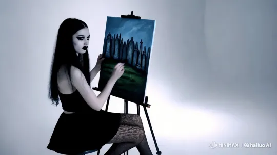 Gothic Girl Paints Cemetery in Aesthetic Film Clip – AI Generated Video | Hailuo AI