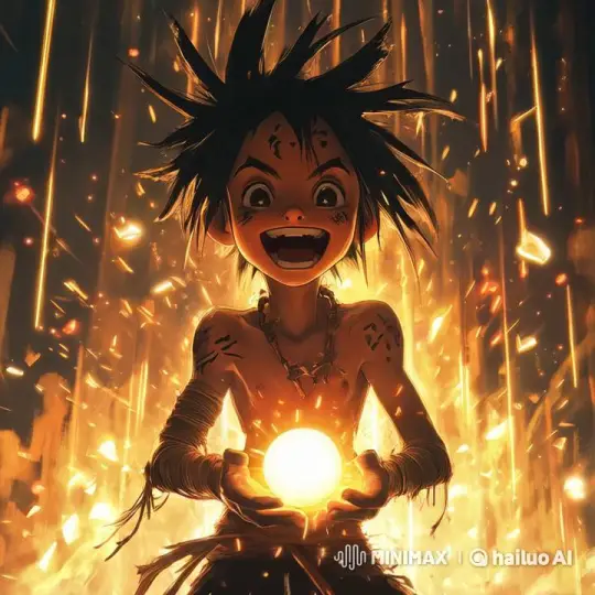 Boy with Glowing Orb Amidst Fiery Sparks – AI Generated Video | Hailuo AI