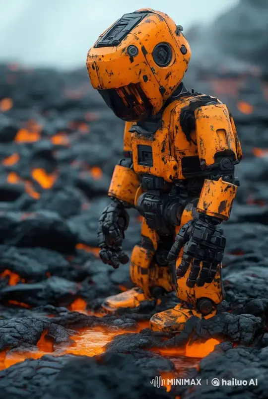 Orange Robot Overwhelmed by Molten Lava – AI Generated Video | Hailuo AI